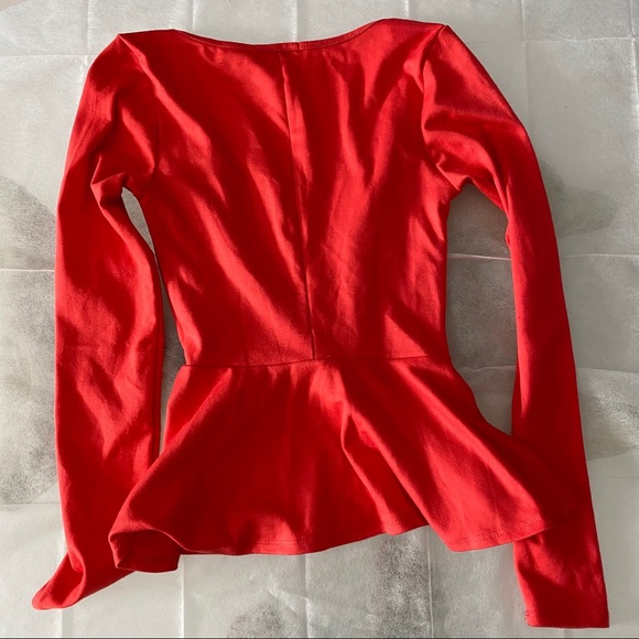 Coral Orange Peplum Top Blouse Shirt XS Charlotte - Picture 6 of 8
